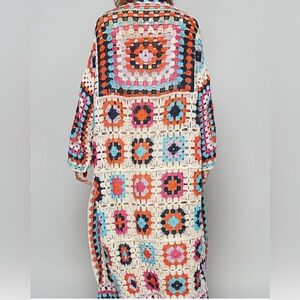 POL Boho Crochet Knit Long Cardigan Open Duster Multi Color